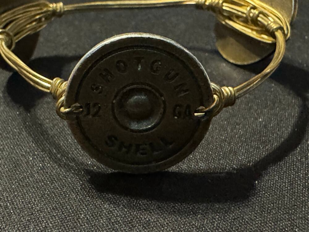 7.5in Gold Tone Shotgun Shell Emblem Bracelet